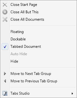 Non document tab context menu